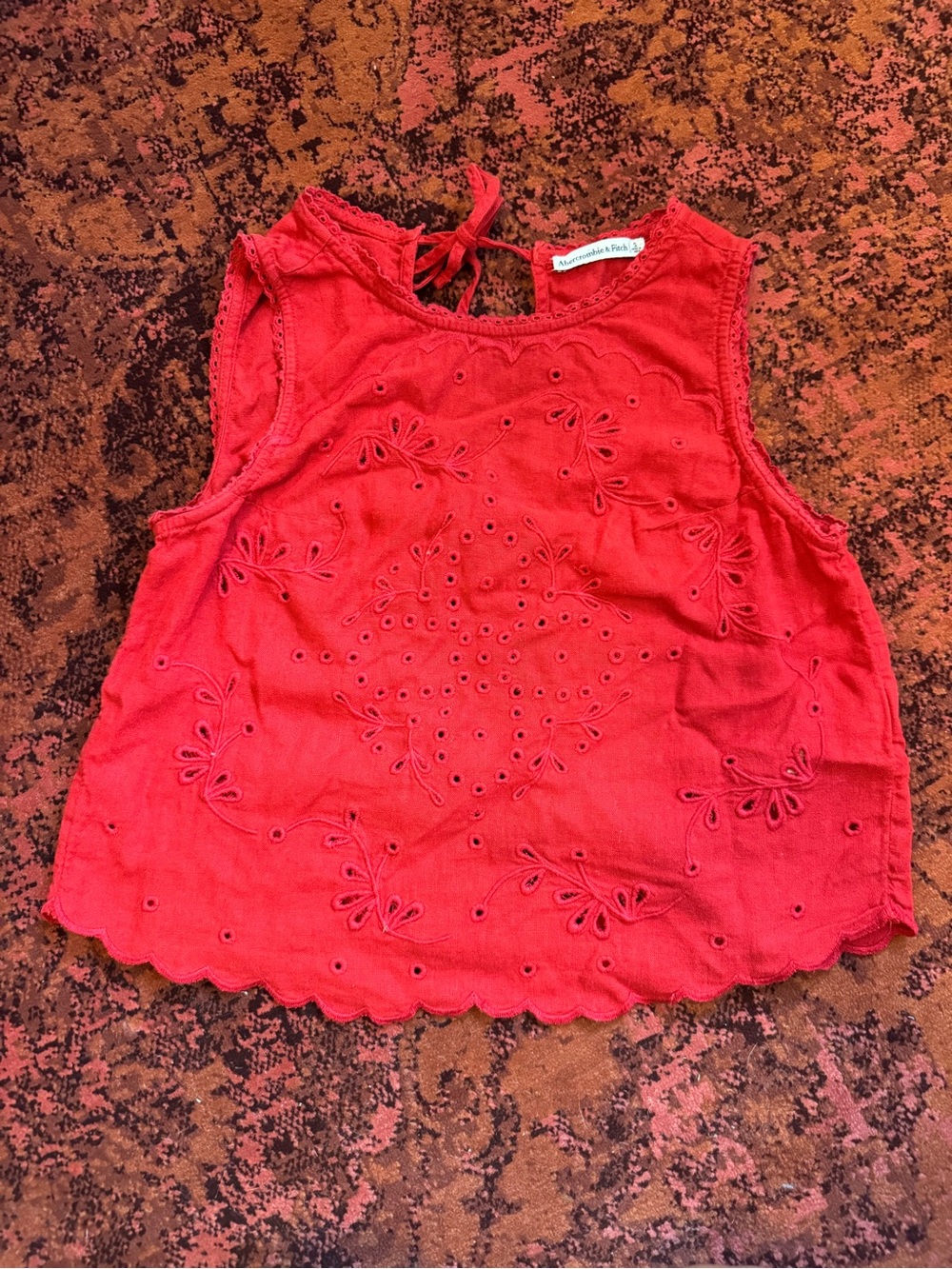 Abercrombie & Fitch Coral Red Eyelet Tie-Back Camisole